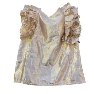 Velveteen Ruffle Sleeve Blouse Girls 10Y Gold Metallic Cotton Lurex Blouse